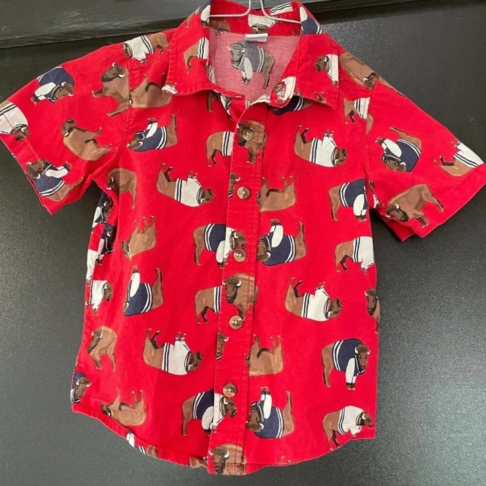 5/$25 Buffalo Button Down Camp Shirt Short Sleeve Casual Old Navy Boho Baby Boy